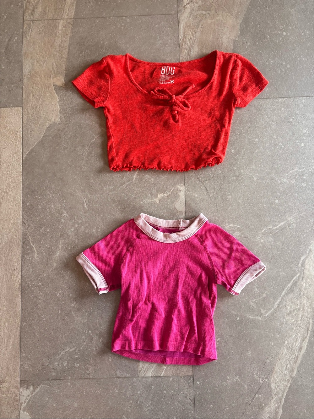 Urban Outfitters Red Cropped Tie-Front Top & Pink Ringer Tee Set
